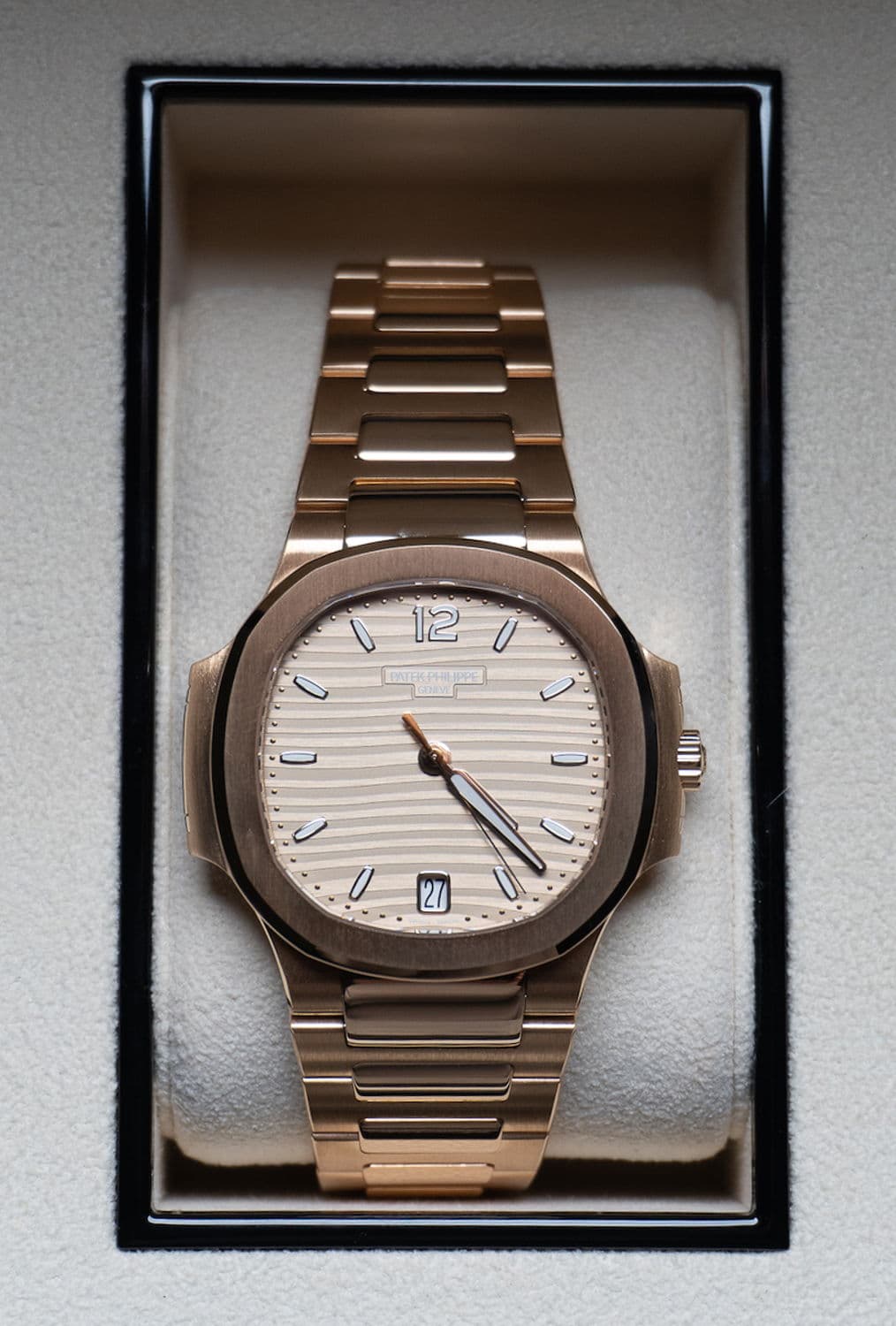 Patek Philippe Nautilus in rose gold, presented in its box
